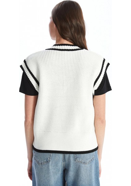 Lcw Vision Ekru Kadın V Yaka Düz Triko Süveter indirimleri