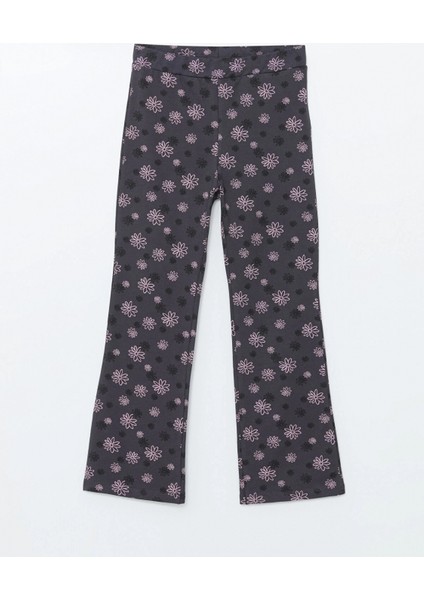 Lcw Kids Antrasit Beli Lastikli Çiçekli Ispanyol Paça Kız Çocuk Tayt