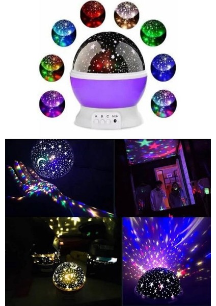 Wizard Renkli Yıldızlı Gökyüzü Projeksiyon Gece Lambası Pilli ve USB Kablolu modelleri