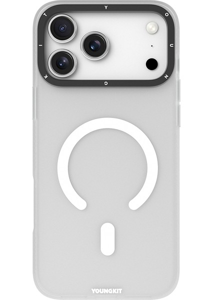 iPhone 17 Pro Uyumlu Kılıf M-Safe Şarj Özellikli Youngkit Hidden Sand Serisi Kapak Beyaz