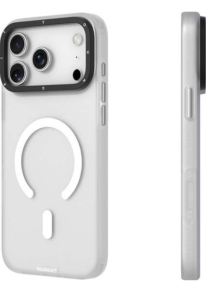 iPhone 17 Pro Uyumlu Kılıf M-Safe Şarj Özellikli Youngkit Hidden Sand Serisi Kapak Beyaz modelleri