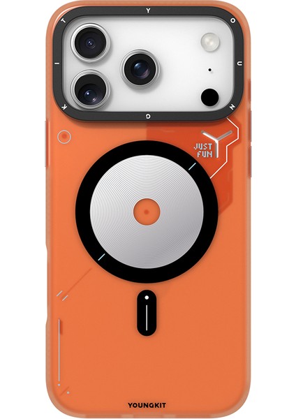 iPhone 17 Pro Max Uyumlu Kılıf M-Safe Şarj Özellikli Disk Desenli Youngkit Disc Battle Kapak Turuncu