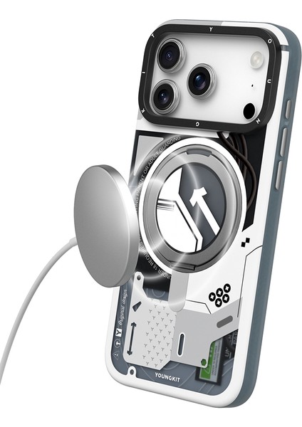 iPhone 17 Pro Max Uyumlu Kılıf M-Safe Şarj Özellikli Youngkit Starship Serisi Kapak Beyaz