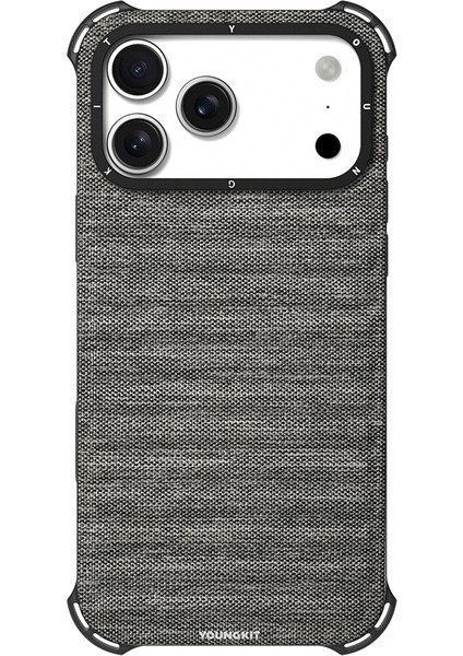 iPhone 17 Pro Max Uyumlu Kılıf M-Safe Şarj Özellikli Youngkit Canvas Serisi Kapak Gri