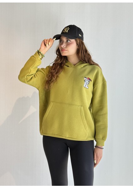 Kadın Kapüşonlu Baskı Detaylı Kanguru Cepli Oversize Sweatshirt modelleri