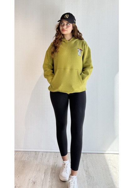 Kadın Kapüşonlu Baskı Detaylı Kanguru Cepli Oversize Sweatshirt fırsatları