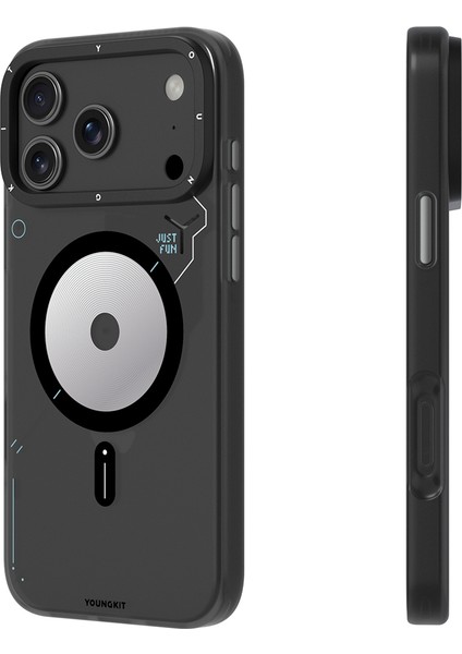 iPhone 17 Pro Max Uyumlu Kılıf M-Safe Şarj Özellikli Disk Desenli Youngkit Disc Battle Kapak Siyah modelleri