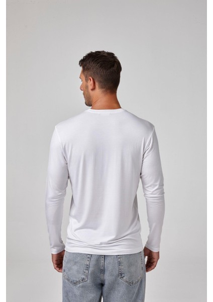 Erkek Beyaz Uzun Kollu Modal Esnek Basic Tişört C0T2N6O1 fiyatları