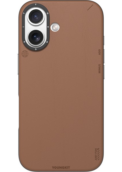 iPhone 17 Uyumlu Kılıf M-Safe Şarjlı Basit Mat Deri Desenli Youngkit Tech Fashion Serisi Kahverengi