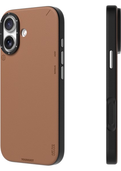 iPhone 17 Uyumlu Kılıf M-Safe Şarjlı Basit Mat Deri Desenli Youngkit Tech Fashion Serisi Kahverengi fiyatları