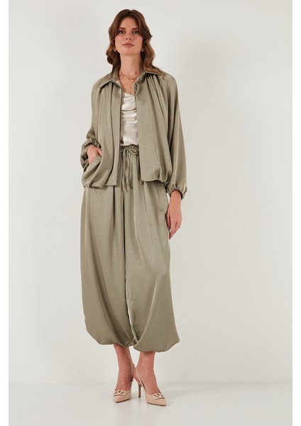 Oversize Klasik Yaka Yarasa Kol Fermuarlı Saten Ceket Bayan Ceket 6839584 fiyatları
