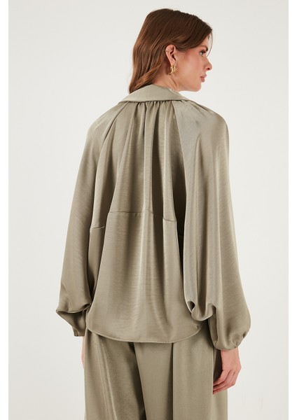 Oversize Klasik Yaka Yarasa Kol Fermuarlı Saten Ceket Bayan Ceket 6839584