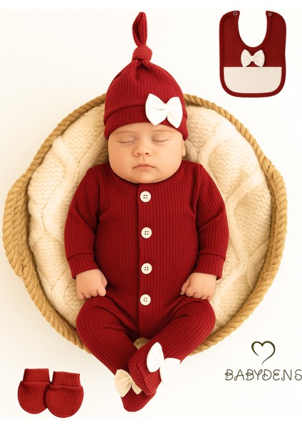 4 'lü Kız Bebek Fitilli Yenidoğan Bebek Tulum Seti %100 Pamuklu Hastane Çıkışı