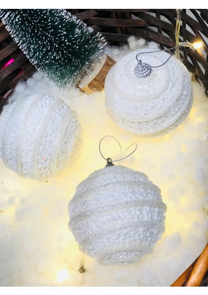 Yılbaşı Çam Ağaç Süsü Beyaz Inci Parıltılı Top Süs 8 cm 3 Lü Paket Beyaz Cici Top fiyatları