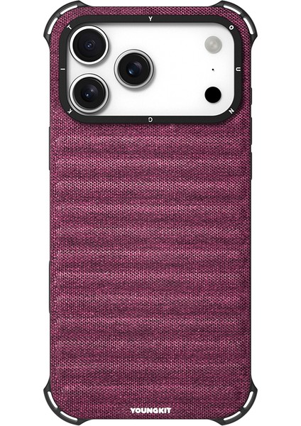 iPhone 17 Pro Max Uyumlu Kılıf M-Safe Şarj Özellikli Youngkit Canvas Serisi Kapak Mürdüm