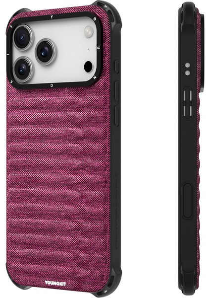 iPhone 17 Pro Max Uyumlu Kılıf M-Safe Şarj Özellikli Youngkit Canvas Serisi Kapak Mürdüm modelleri
