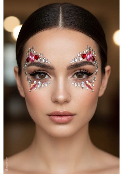 Crimson Kalp Detaylı Kendinden Yapışkanlı Yüz Makyaj Taşı Face Sticker