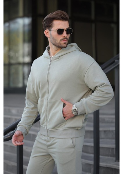 Mint Yeşili Kapüşonlu Fermuarlı Basic Erkek Eşofman Takımı E7331 fiyatları