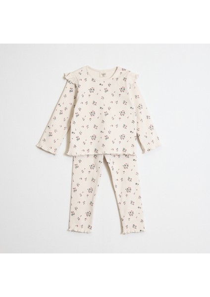 Kız Çocuk Çiçek Desenli Taytlı Takım