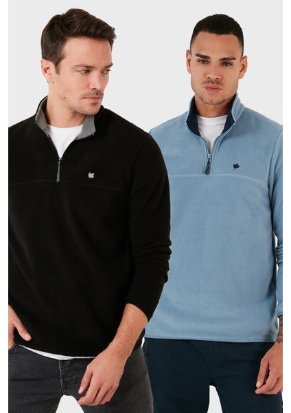 Slim Fit Anti-Pilling Tüylenme Yapmayan Bato Yaka Şardonlu 2'li Paket Polar Erkek Polar 5906001S2