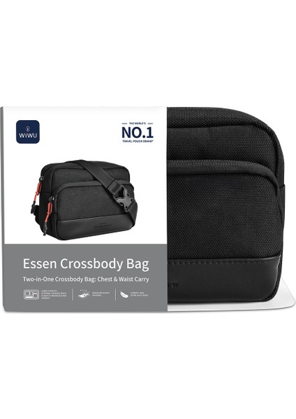 Essen Serisi Suya Dayanıklı 1200D Polyester Kumaş Çapraz Vücut Çantası Siyah