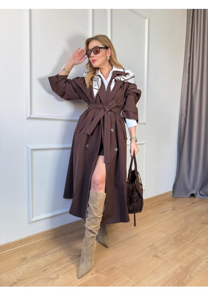 Kahve Fularlı Trençkot fiyatları