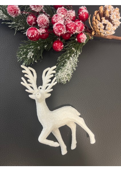 Yılbaşı Çam Ağacı Süsü Ipli Beyaz Geyik Figür 14 cm modelleri