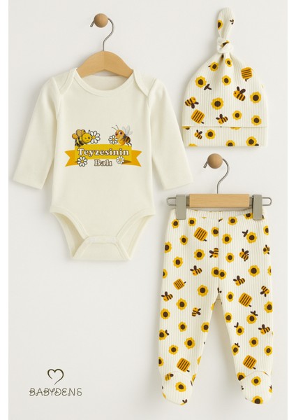 Teyzesinin Balı 3’lü Bebek Takımı Çiçek ve Arı Desenli Uzun Kollu Body Şapka ve Patikli Alt Unisex indirimleri
