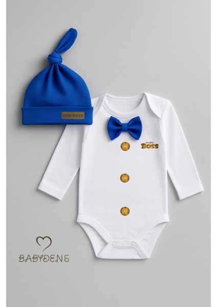 Minik Patron Erkek Bebek Uzun Kollu Çıtçıtlı Body ve Bere Seti Düğme Baskılı, Papyonlu %100 Pamuklu fiyatları
