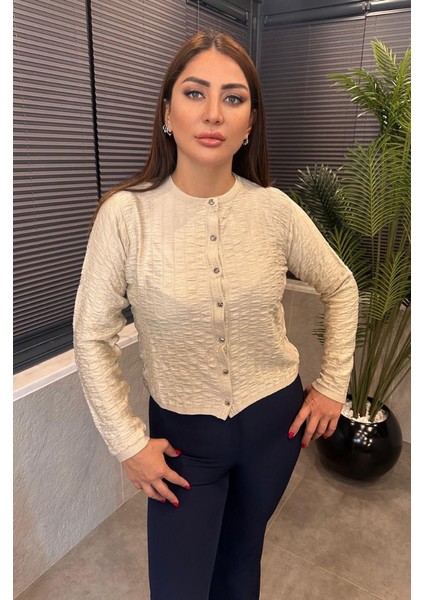 Krem Bürümcük Kısa Triko Hırka
