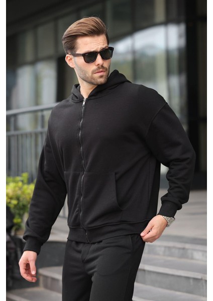 Siyah Kapüşonlu Fermuarlı Basic Erkek Eşofman Takımı E7331 fiyatları