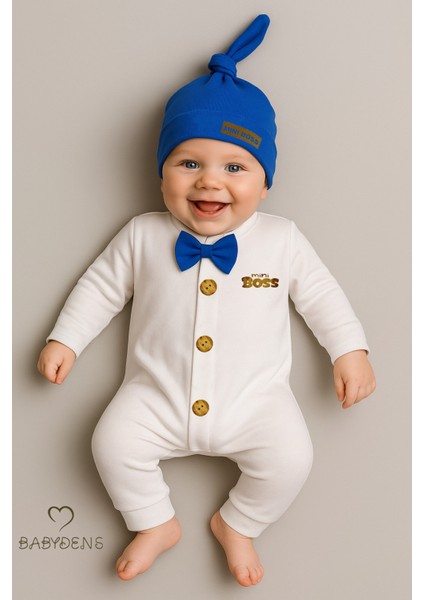 Minik Patron Erkek Bebek Düğmeli Tulum ve Bere Seti – Papyonlu,manşetli Paça, %100 Pamuk Bebek Tulum fırsatları