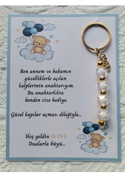 100 Adet Isme Özel Tasarım Beyaz Anahtarlık Hastane Yeni Doğan 40 Mevlidi Dağıtmalık Hediyelik