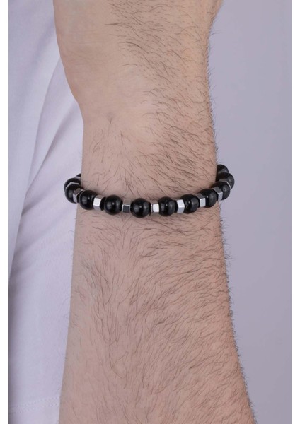 Hematit Geçişli Oniks Taşlı Doğal Taş Erkek Bileklik fiyatları