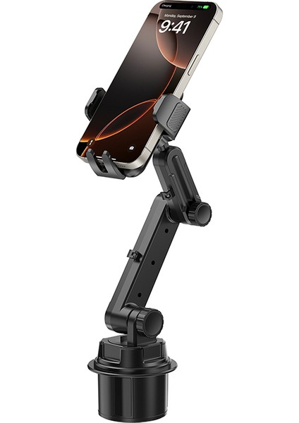 WI-CH059 Gentleman 360 Dönebilen Teleskopik Açılı Bardaklık Tasarımlı Araç Telefon Tutucu Siyah fırsatları