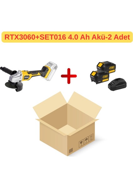 RTX3060 Akülü Avuç Taşlama Kömürsüz 115 mm 10.000 Rpm + SET016 4.0 Ah Akü-2 Ad (RTX1804-RTX1808) Rtrmax X-Lion