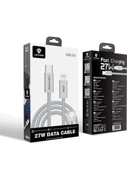 LC551 Type-C To Lightning Hızlı Şarj Özellikli Data ve Şarj Kablosu 27W 1m Beyaz modelleri