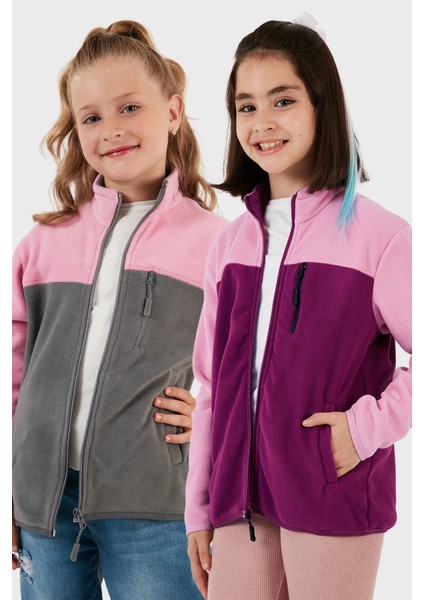 Yumuşak Dokulu Fermuarlı Renk Bloklu Dik Yaka Cepli 2'li Paket Hırka Polar Çocuk POLAR 5905001S2