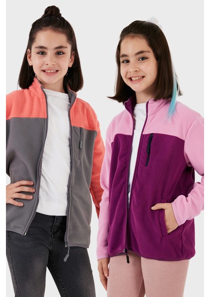 Yumuşak Dokulu Fermuarlı Renk Bloklu Dik Yaka Cepli 2'li Paket Hırka Polar Çocuk POLAR 5905001S2
