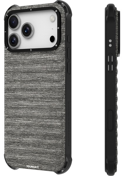 iPhone 17 Pro Uyumlu Kılıf M-Safe Şarj Özellikli Youngkit Canvas Serisi Kapak Gri modelleri