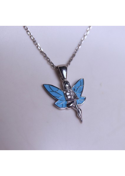 925 Ayar Gümüş Açık Mavi Mineli Zirkon Taşlı Rodaj Kaplama Peri Kızı Kolye fiyatları