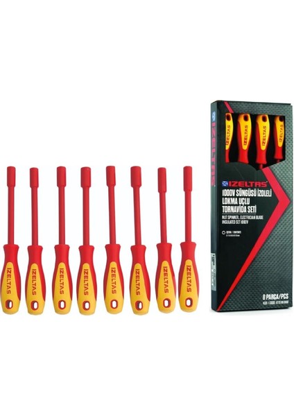 Izeltaş 4773 00 8108 1000V Süngüsü Izoleli 8’li Lokma Uçlu Tornavida Takımı