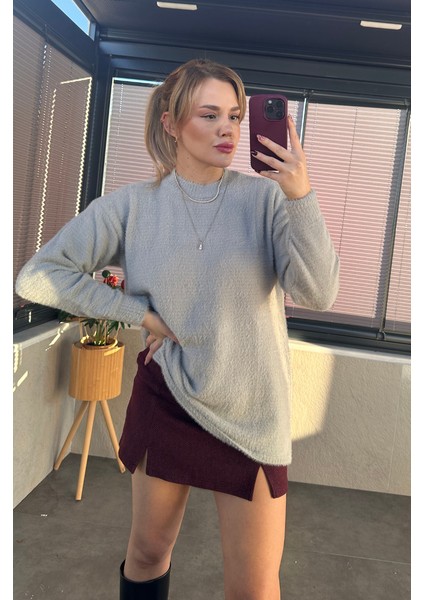 Gri Bisiklet Yaka Yumoş Uzun Kazak fırsatları