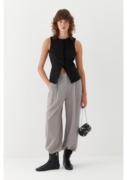 Bağlama Detaylı Süet Yelek Siyah