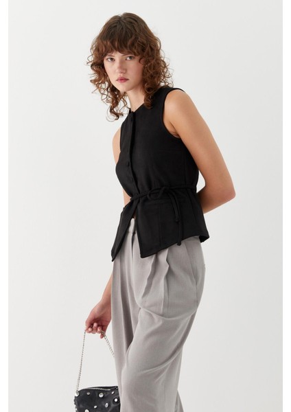 Bağlama Detaylı Süet Yelek Siyah fırsatları