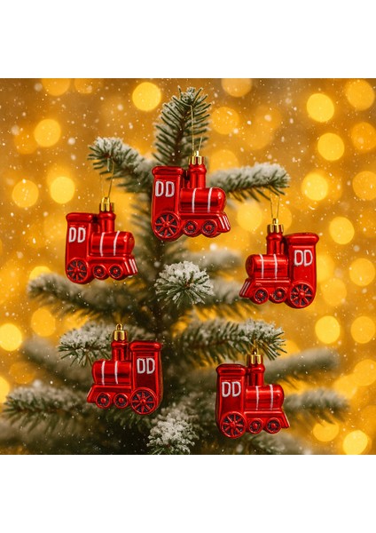 Yılbaşı Çam Ağaç Süsü Kırmızı Tren 5li Paket