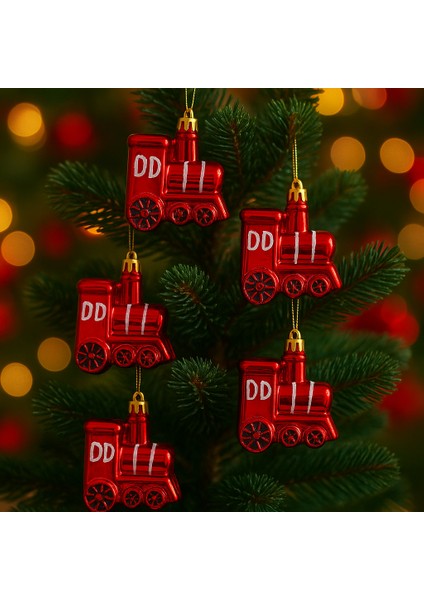 Yılbaşı Çam Ağaç Süsü Kırmızı Tren 5li Paket fiyatları