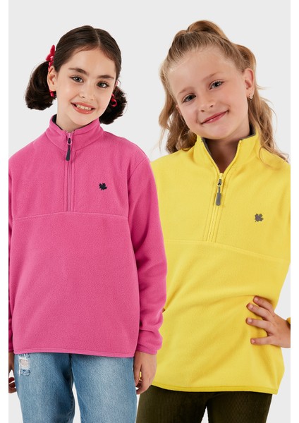 Yumuşak Dokulu Fermuarlı Dik Yaka Şardonlu 2'li Paket Polar Çocuk Polar 5905002S2