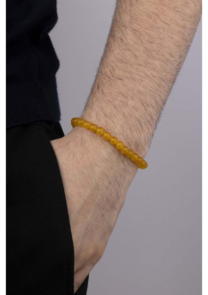 Sarı Jasper Taşlı Yuvarlak Kesim Doğal Taş Erkek Bileklik