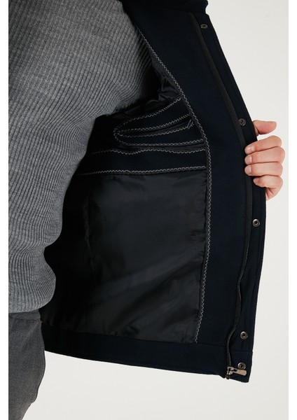 Slim Fit Ceket Yaka Astarlı Kaşe Kaban Erkek Kaban 58400347